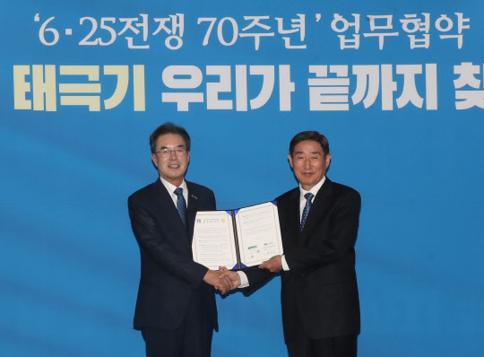 농협과 6·25전쟁 70주년 사업추진위원회는 9일 용산구 전쟁기념관에서 6·25전쟁 70주년 사업 후원을 위한 업무협약을 체결했다. <사진=농협 제공>